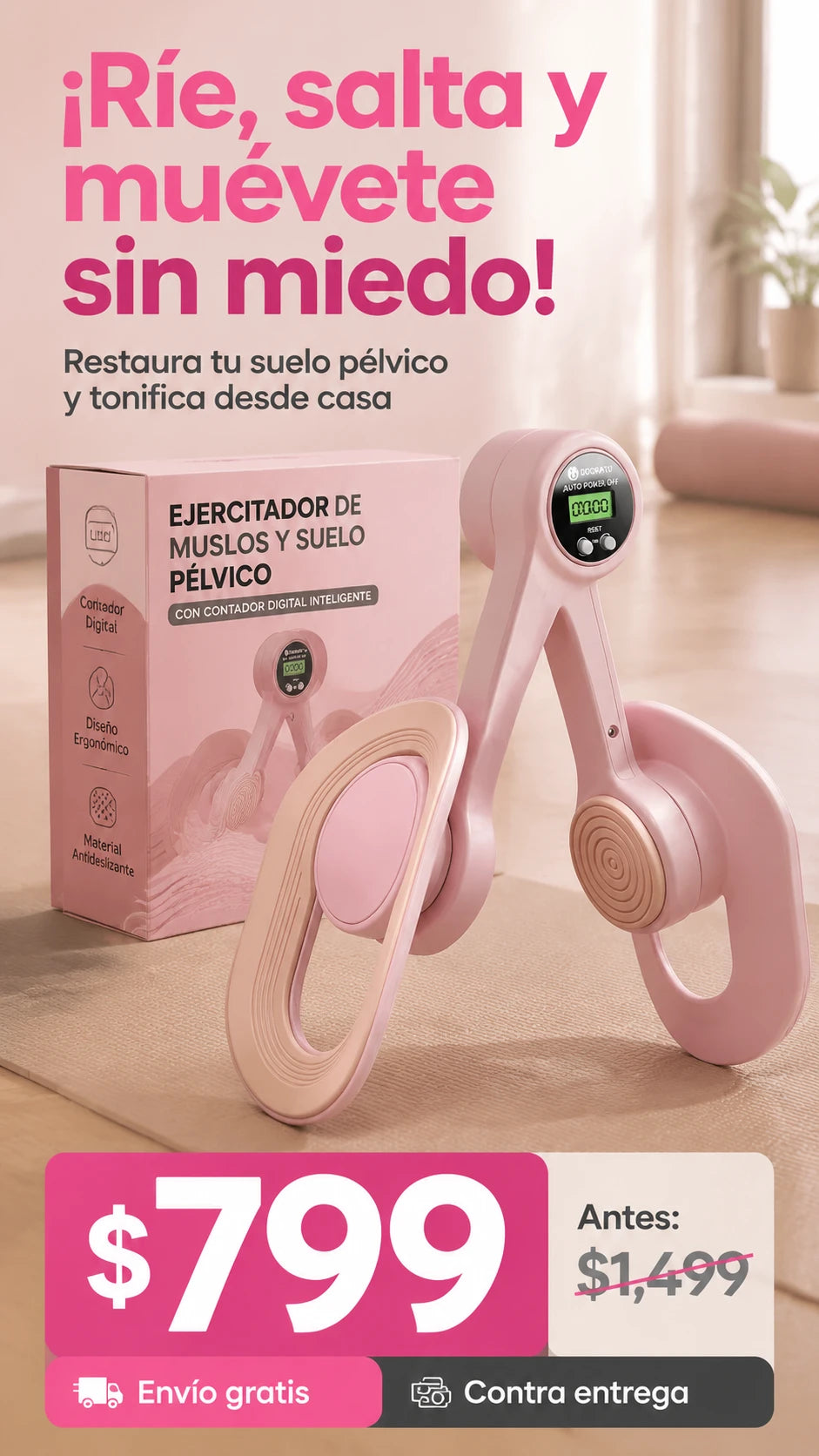 Ejercitador de Muslos y Suelo Pélvico con Contador Digital Inteligente